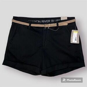 CANYON River Blues Black Chino Shorts with Brown Vegan Leather Belt Women's 12